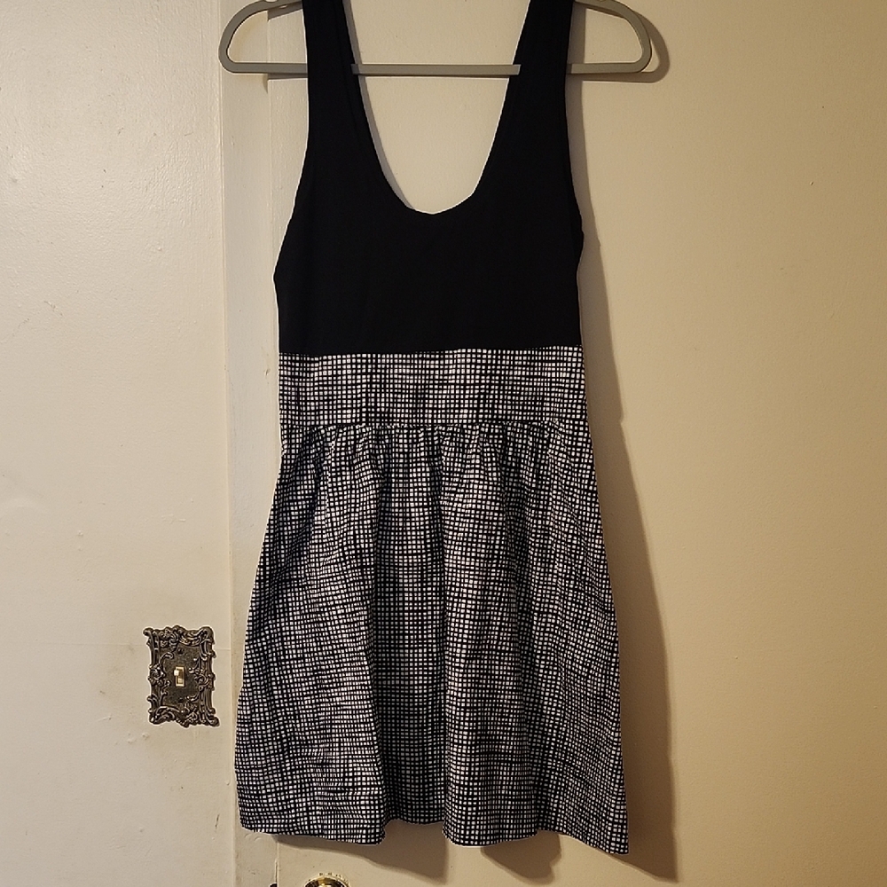 Express Black and White Pleated Mini Sundress